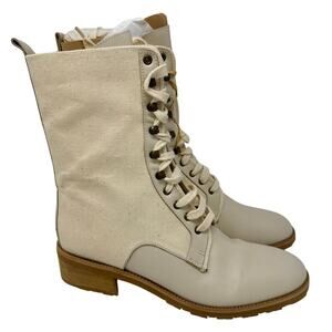 Vintage Scruples Lace Up Boots Canvas Leather Ivory Combat Style NIB 9.0 *READ*
